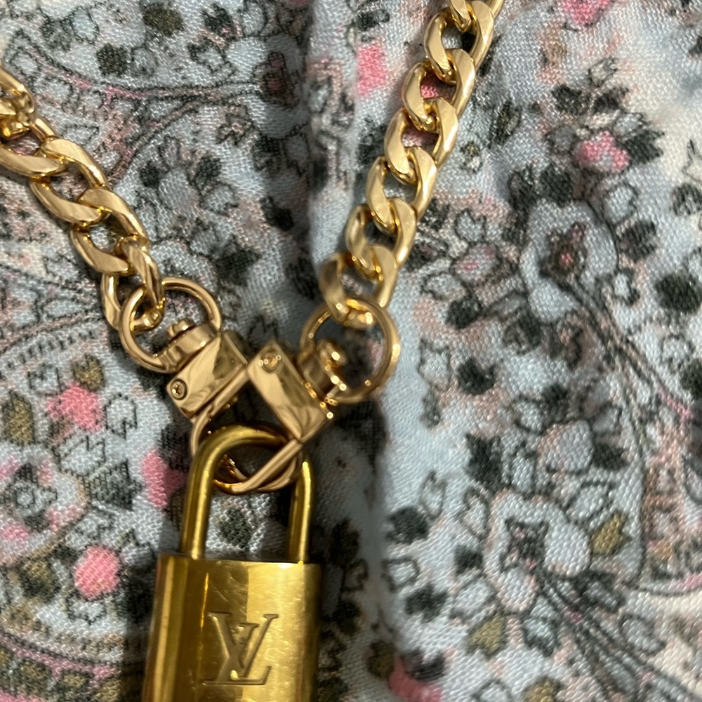 Authentic LOUIS VUITTON Lock Key Padlock Brass Polished Necklace Bracelet